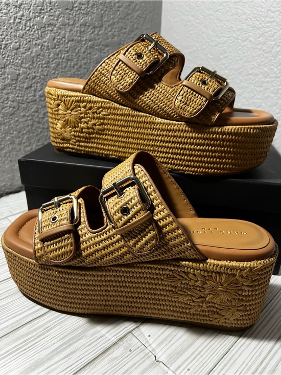 Marc Fisher Shoes - Marc Fisher LTD Poppy Raffia Platform Wedge Sandals Natural Tan Women’s Size 9